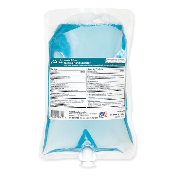 Betco Clario Alcohol Free Foaming Hand Sanitizer, 1,000 mL Bag, Fresh, 6PK 7522900 - main